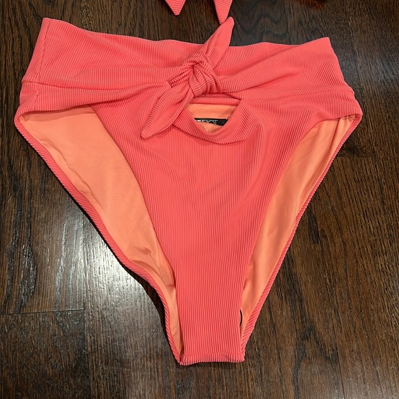 NWOT Free People X Beach Riot Coral Ribbed Bikini Top & High-Rise Bottom Z537-16 - Picture 5 of 6